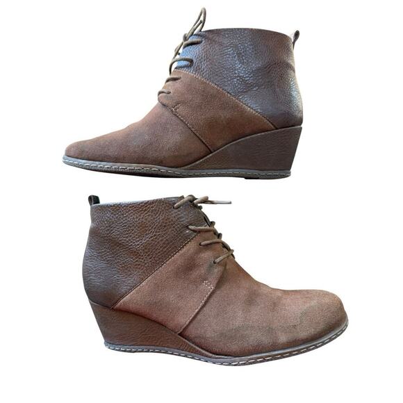 Franco Sarto Albi Wedge Chukka Boots Size 7 M Cognac Suede & Leather With Box - Picture 6 of 9